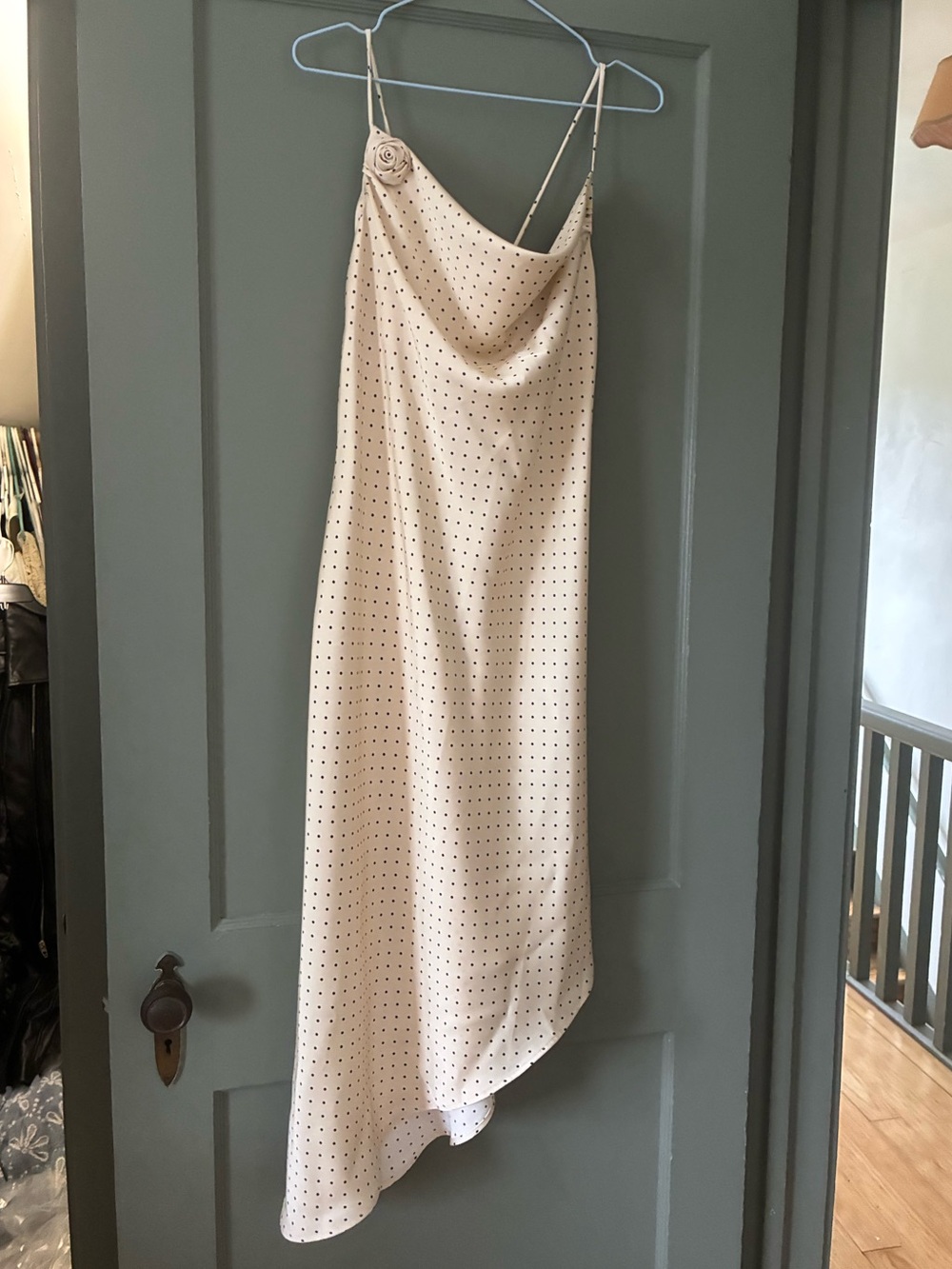 H&M Beige Polka Dot Asymmetric Slip Dress